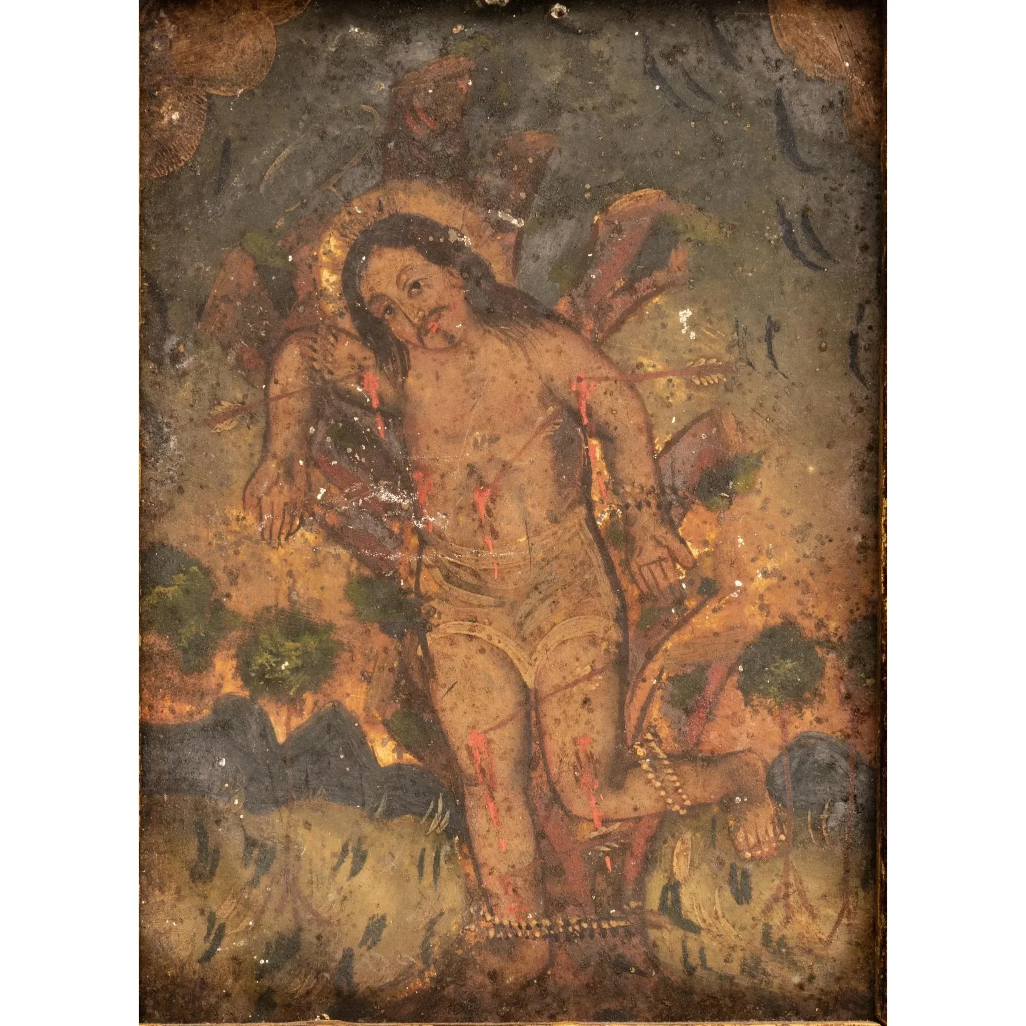 Saint Sebastian / San Sebastián Mártir 19th Century Mexican Retablo - Image 2
