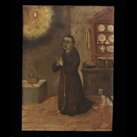 San Pasqual Bailon - Kitchen Saint 19th Century Mexican Retablo #144 - Image 2