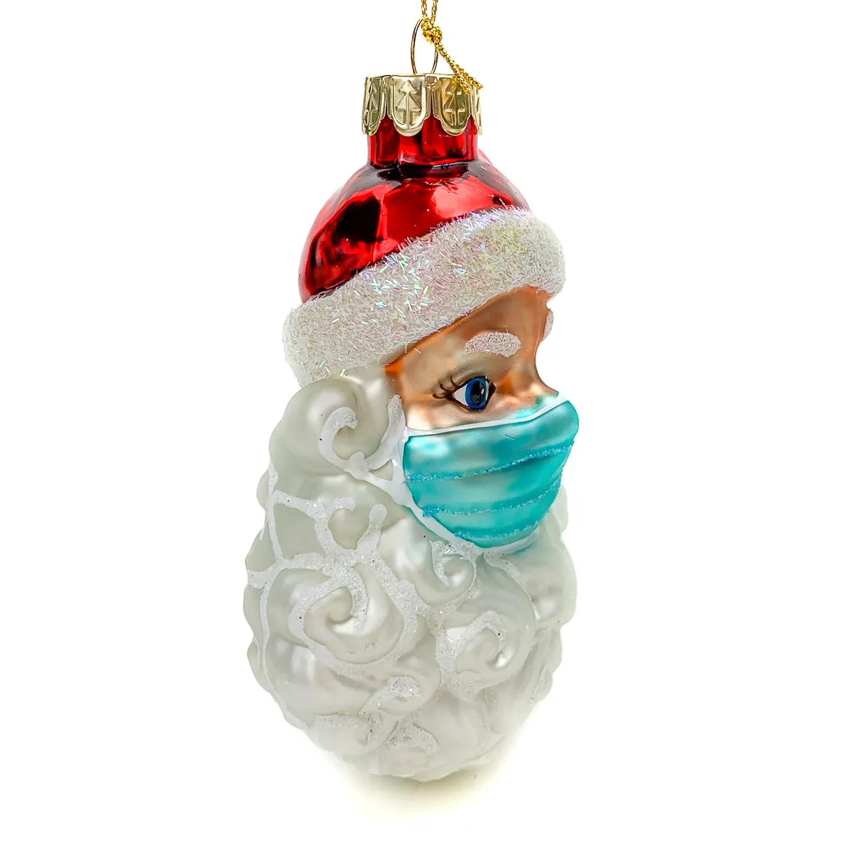 Santa Claus with Face Mask Ornament Large - Image 2