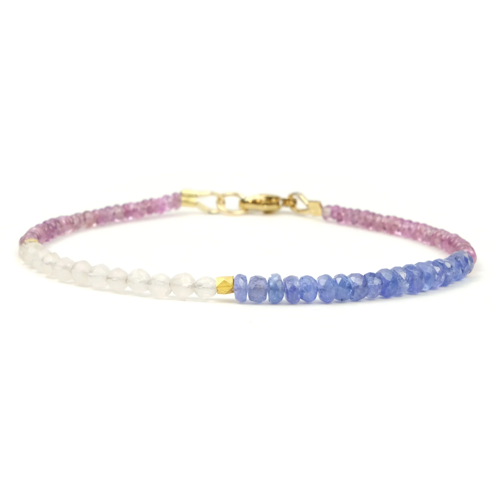 Sapphire + Moonstone + Tanzanite Bracelet with Gold Filled Trigger Clasp - Image 2