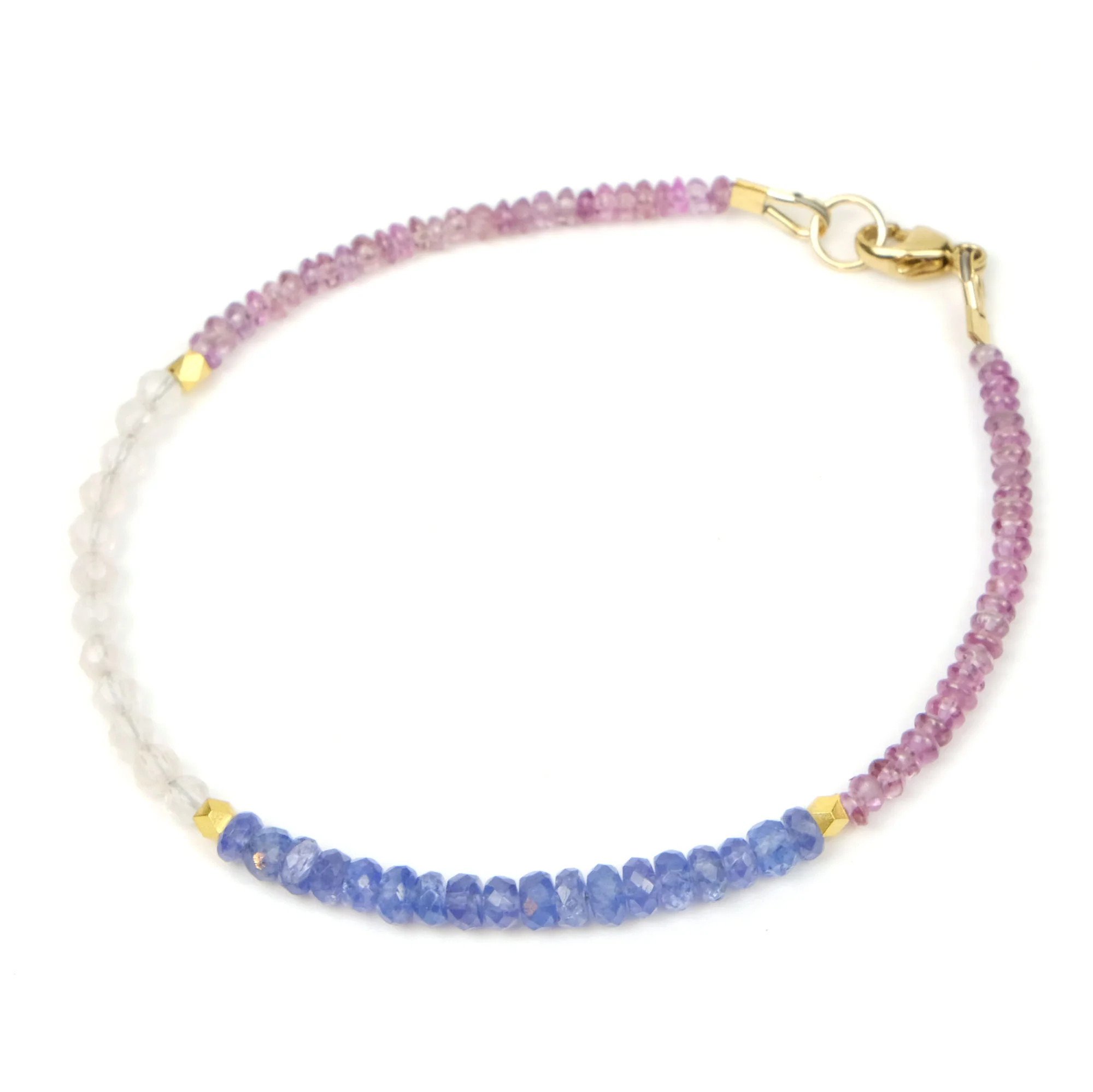Sapphire + Moonstone + Tanzanite Bracelet with Gold Filled Trigger Clasp - Image 3