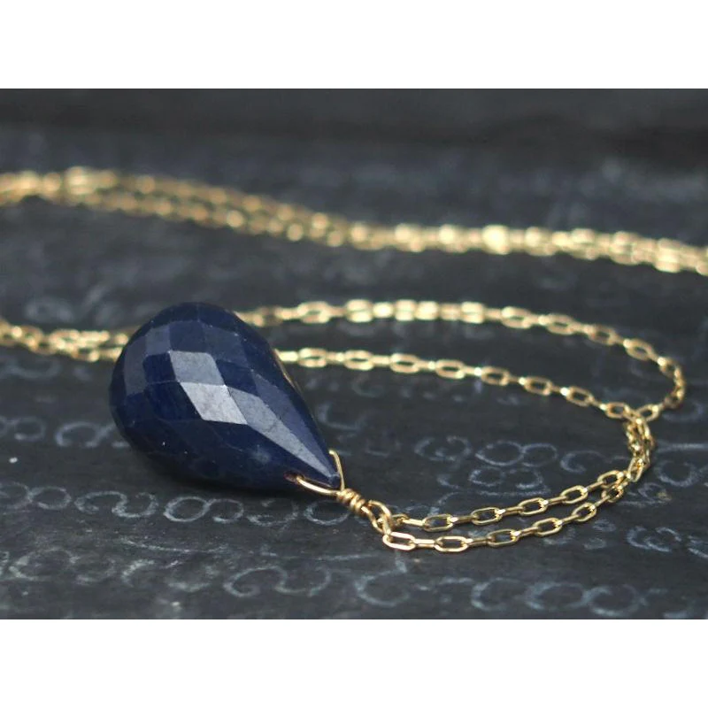 Sapphire Necklace On Gold Filled Chain With Gold Filled Spring Clasp 2 - Image 2
