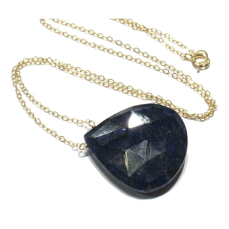 Sapphire Pendant Chain Necklace with Gold Filled Spring Clasp - Image 2