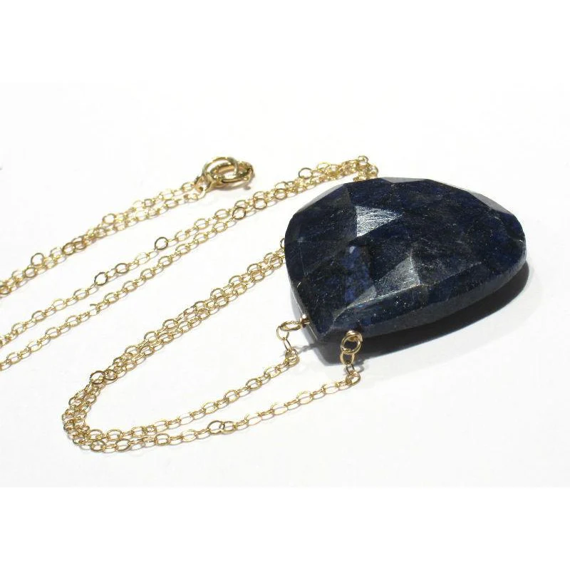Sapphire Pendant Chain Necklace with Gold Filled Spring Clasp - Image 3