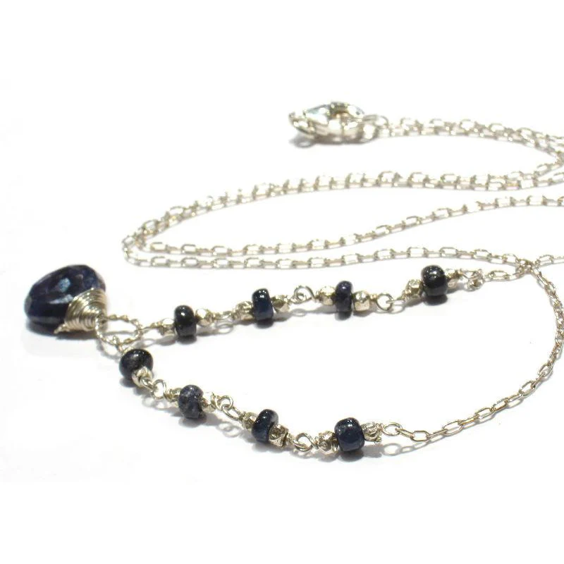Sapphire Chain Necklace with Sterling Silver Trigger Clasp - Image 2