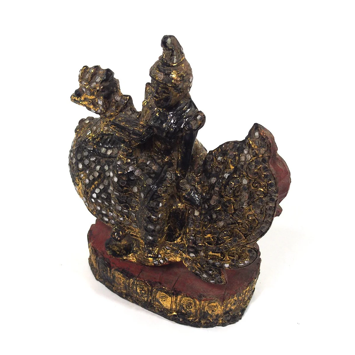 Saraswati Black Lacquer Golden Leaf Glass Mosaic Large Figure from Burma known as Thurathadi Dewi - Image 4