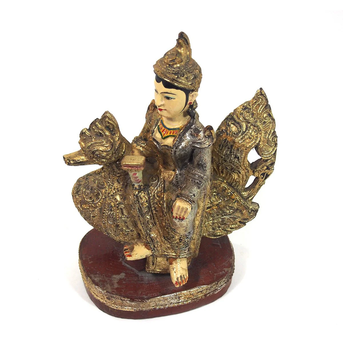Saraswati Polychrome with Golden Leaf Large Figure from Burma known as Thurathadi Dewi - Image 4