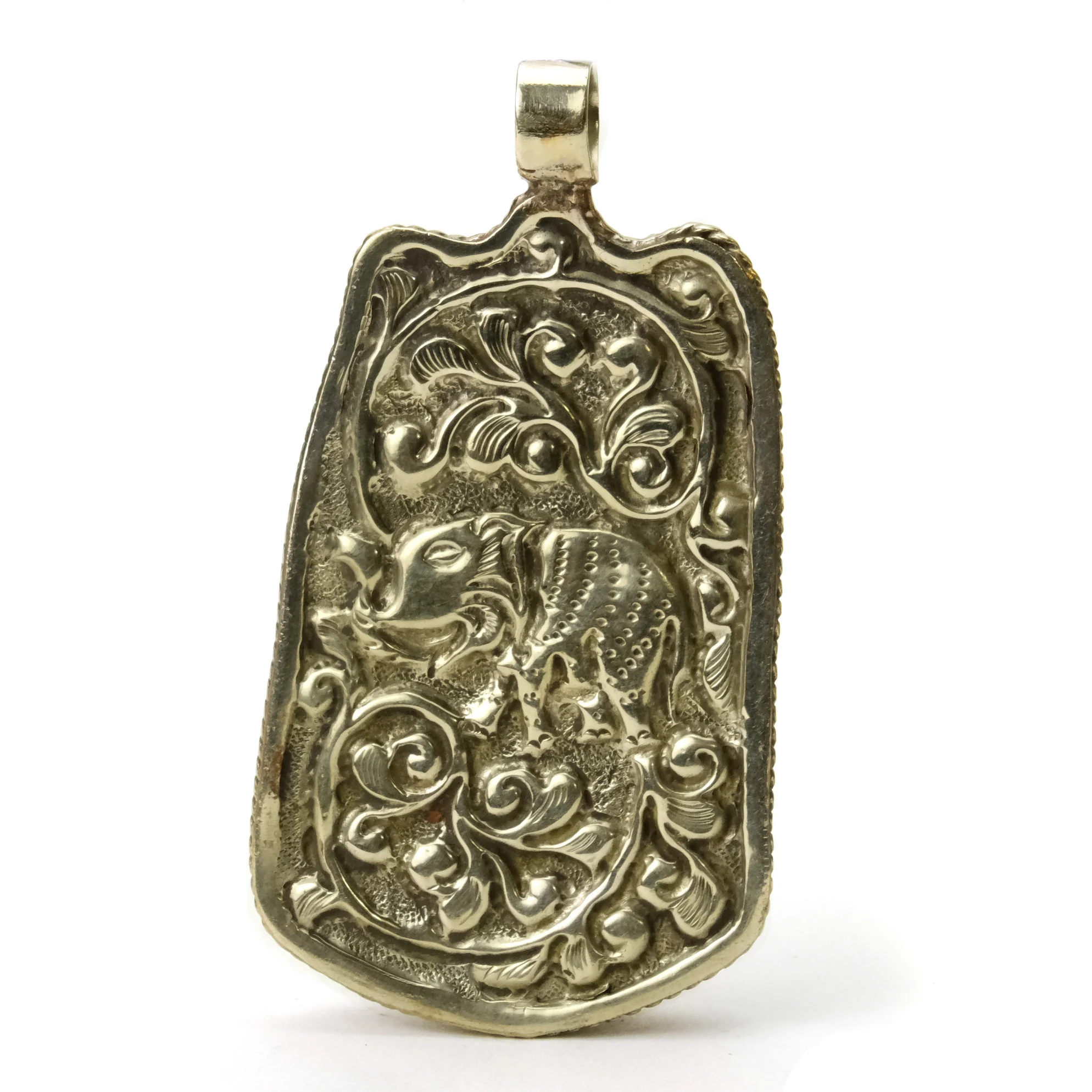 Saraswati Hindu Goddess of Knowledge, Music, Art, Wisdom and Learning Bone Pendant Set in White Brass Frame - Image 3