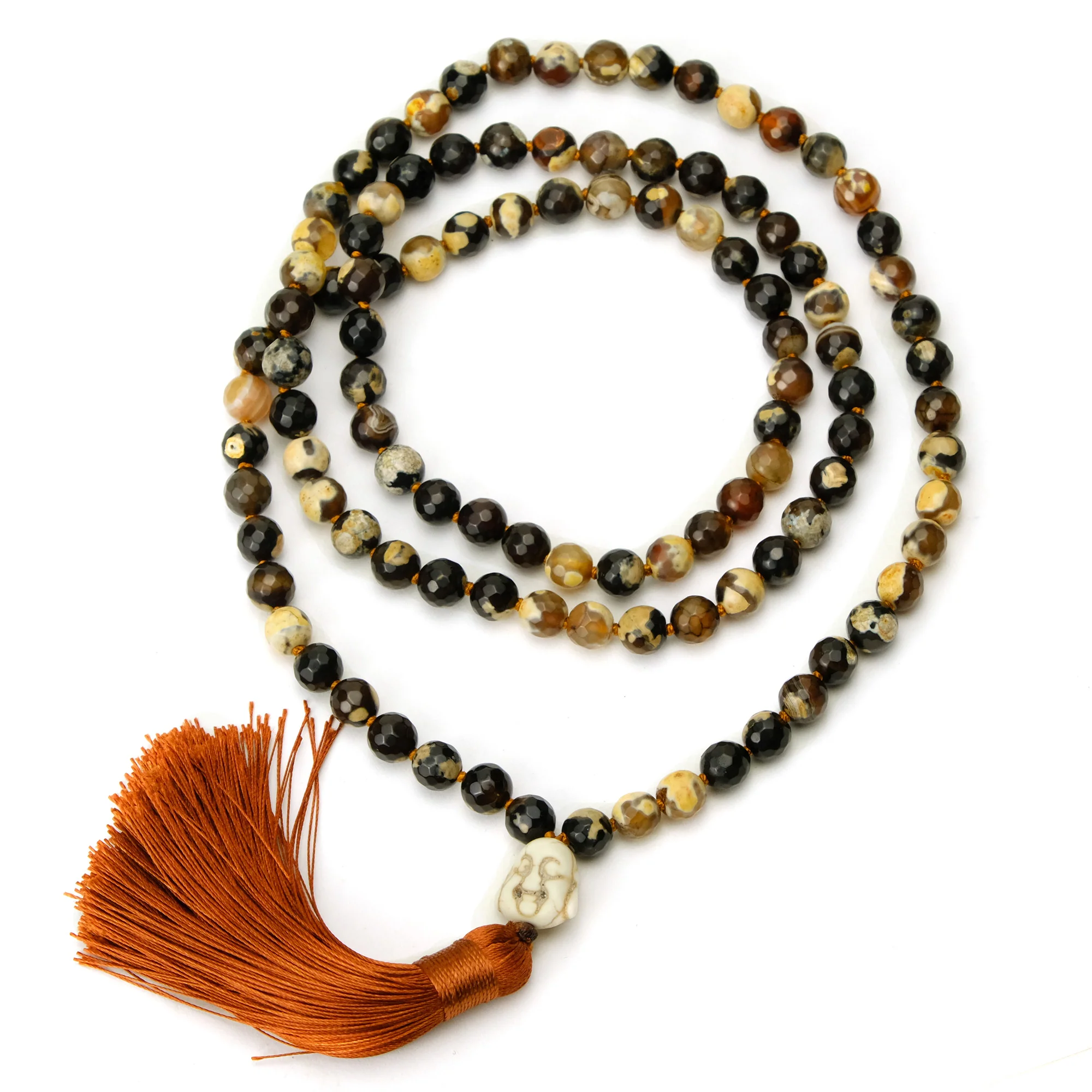 Sardonyx Mix 8mm Knotted Mala with Silk Tassel #88 - Image 3