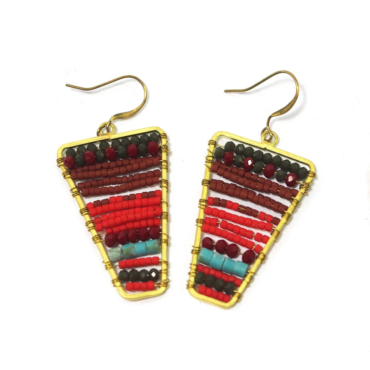 Seed Bead and Brass Earrings, A - Image 3