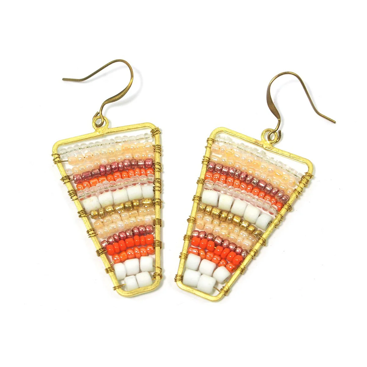 Seed Bead and Brass Earrings, B - Image 2
