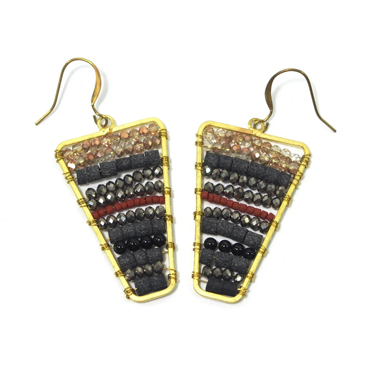 Seed Bead and Brass Earrings, B - Image 3