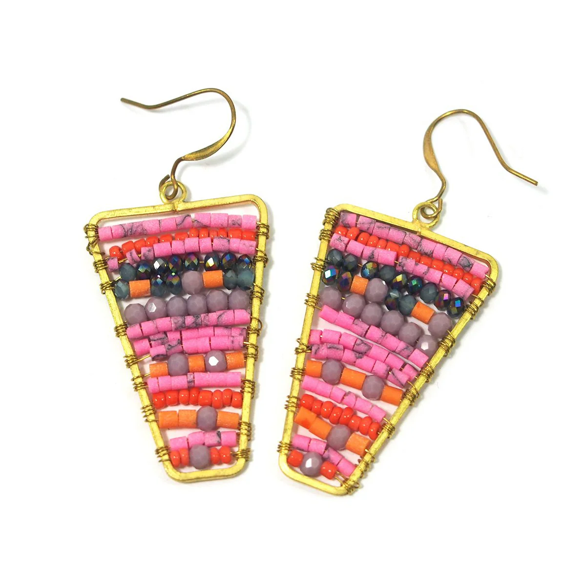 Seed Bead and Brass Earrings, B - Image 4