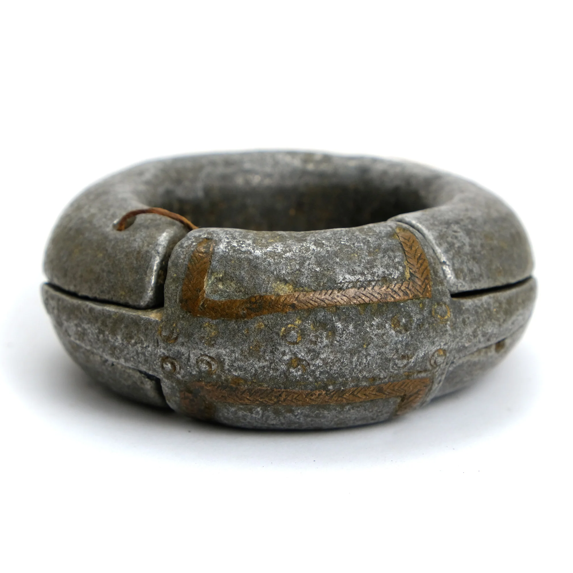 Senufo Aluminum Copper Inlay Currency/ Dowry Hinged Bangle RARE - Image 2