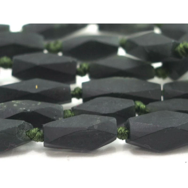 Serpentine (Afghan Jade) Matte Faceted Small Lozenge Bead Strand - Image 3