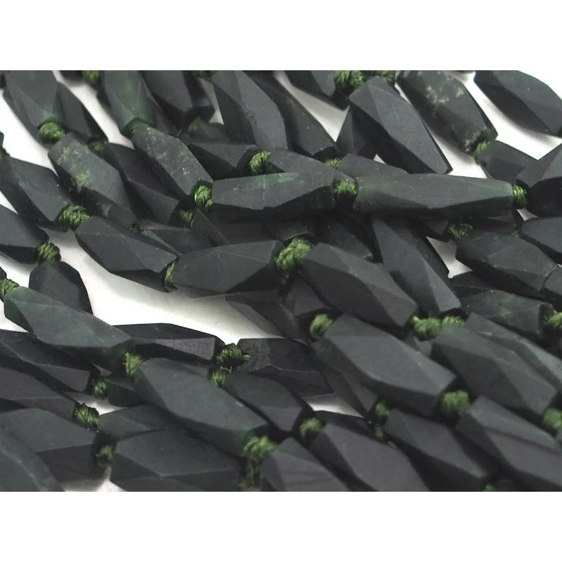 Serpentine (Afghan Jade) Matte Faceted Small Lozenge Bead Strand - Image 4