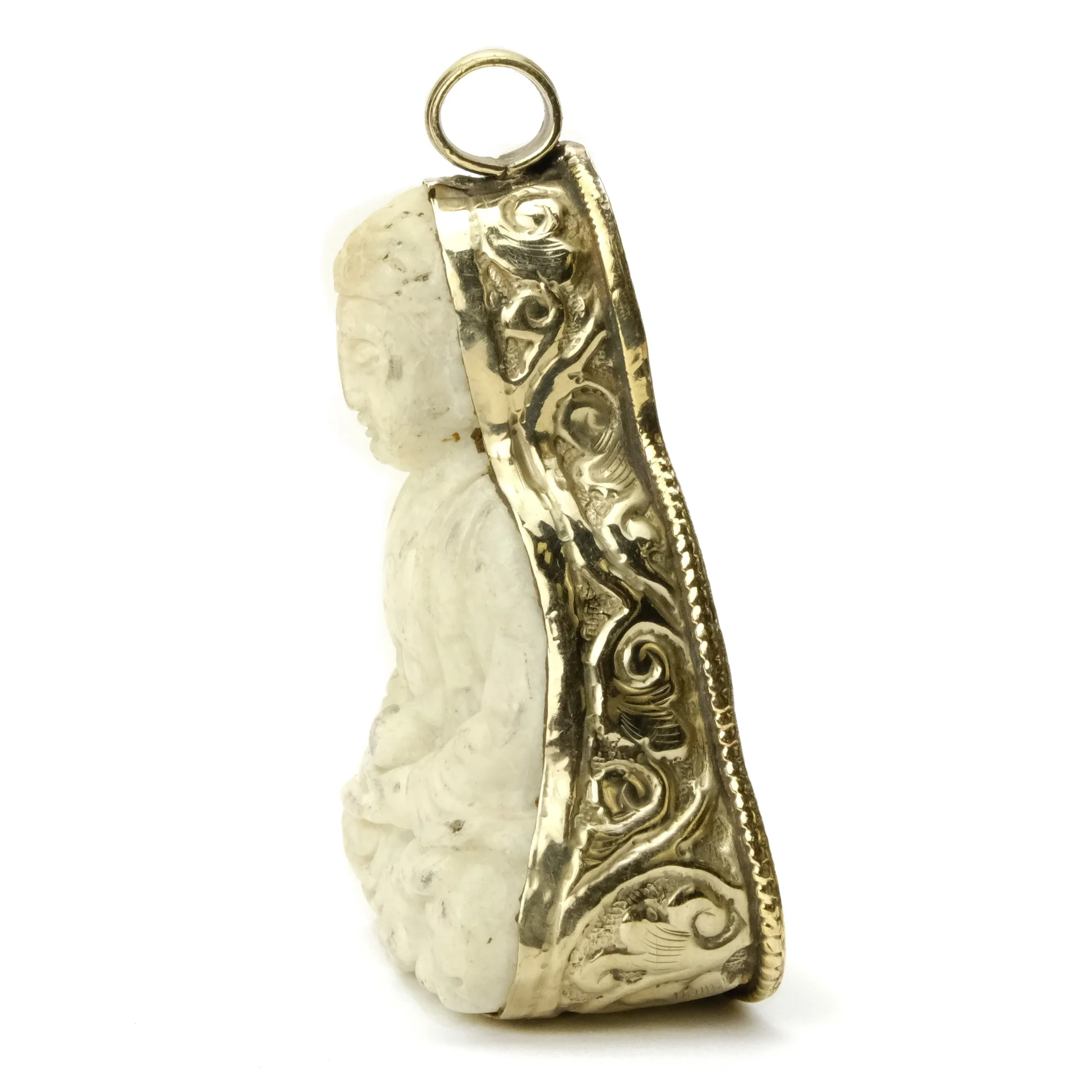 Shaka Nyorai Japanese Style White Jade Buddha Pendant #42 - 2 - Image 2