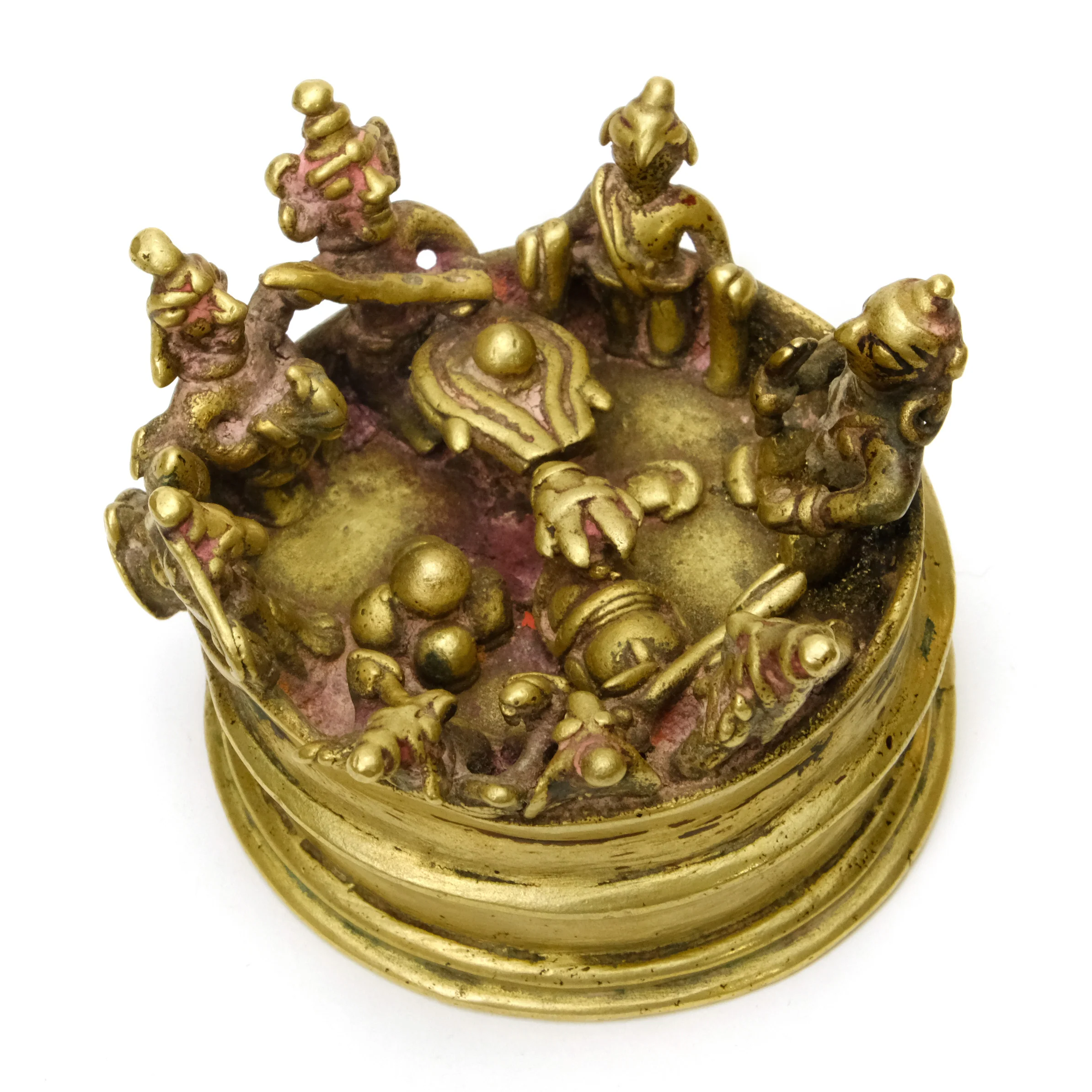 Shiva Family Group Rare Detailed Early 20th Century Brass Altar # 1 - Image 2