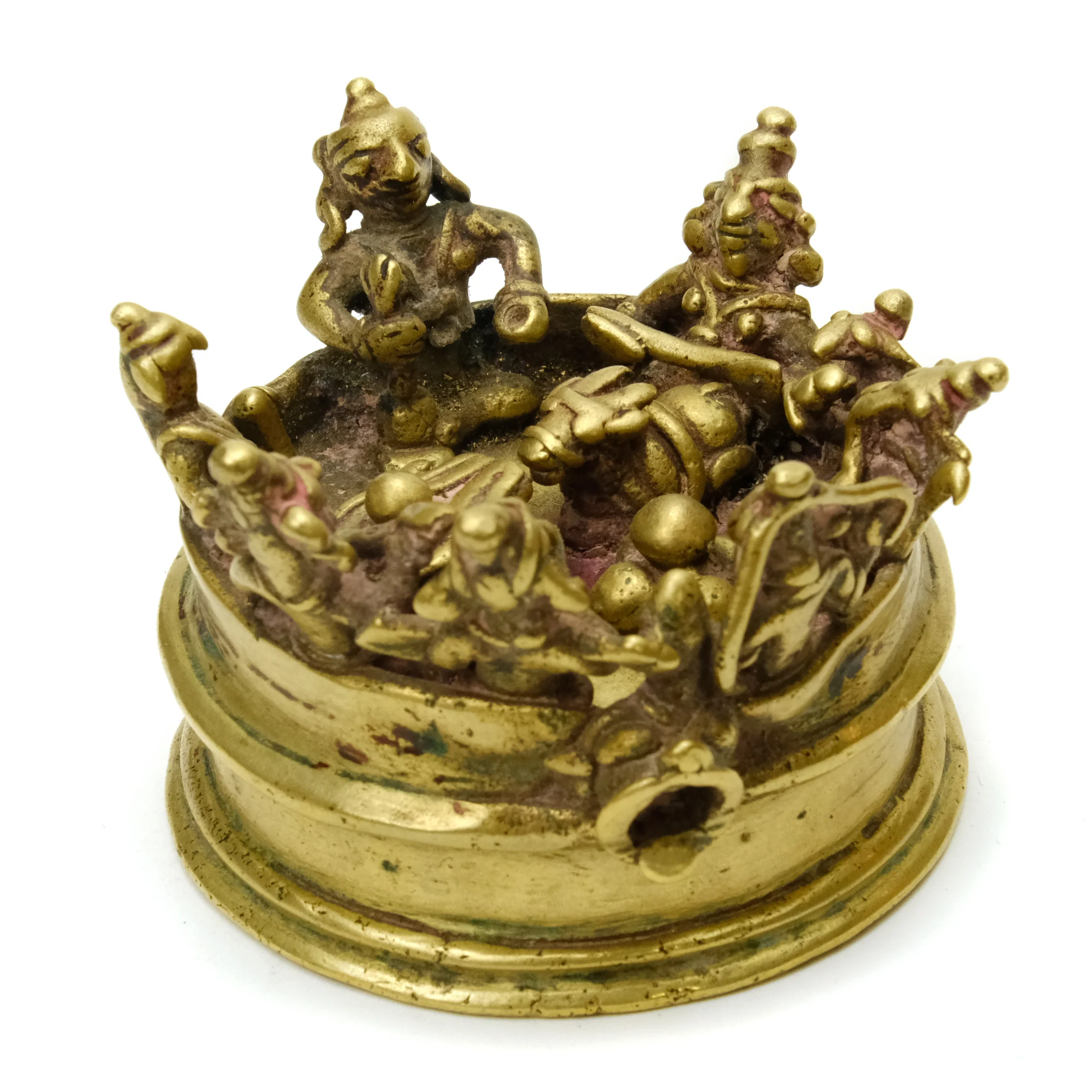 Shiva Family Group Rare Detailed Early 20th Century Brass Altar # 1 - Image 4