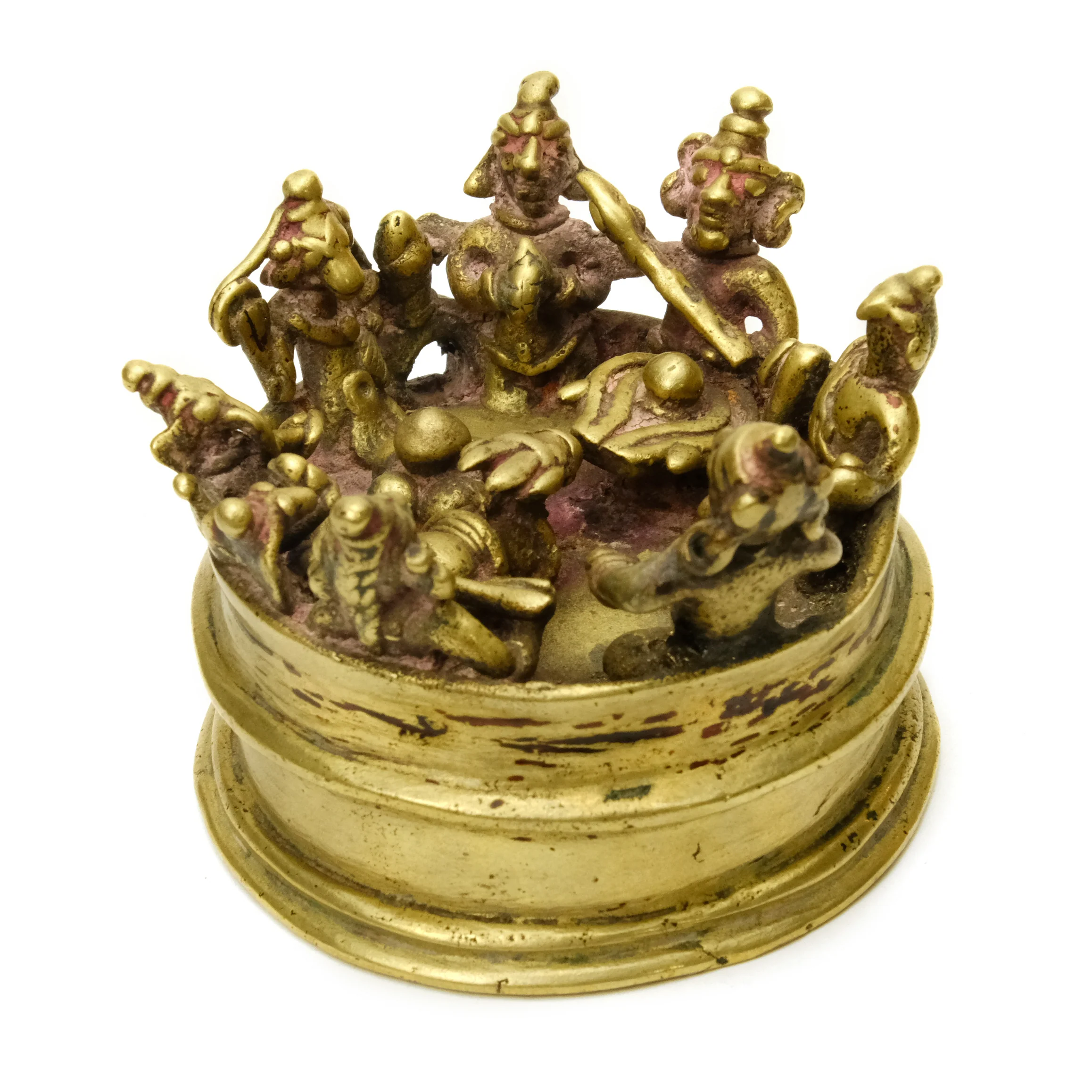 Shiva Family Group Rare Detailed Early 20th Century Brass Altar # 1 - Image 5
