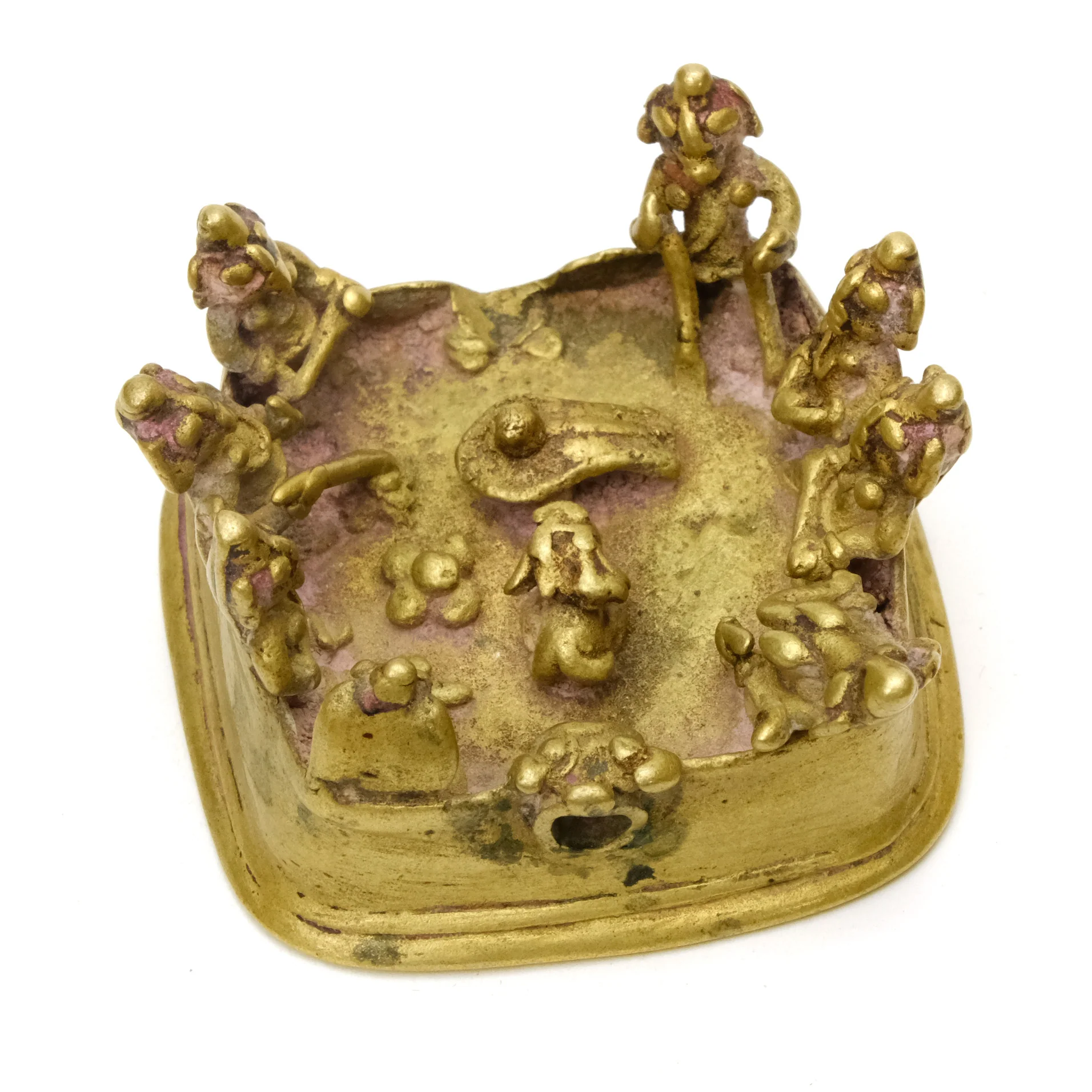 Shiva Family Group Rare Detailed Early 20th Century Brass Altar # 2 - Image 2