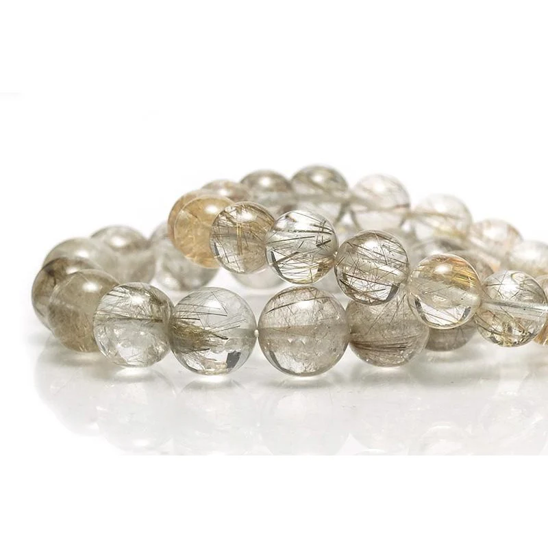 Silver Rutilated Quartz Stretch Bracelet 12mm, 14mm - Image 2