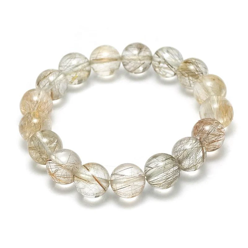 Silver Rutilated Quartz Stretch Bracelet 12mm, 14mm - Image 3