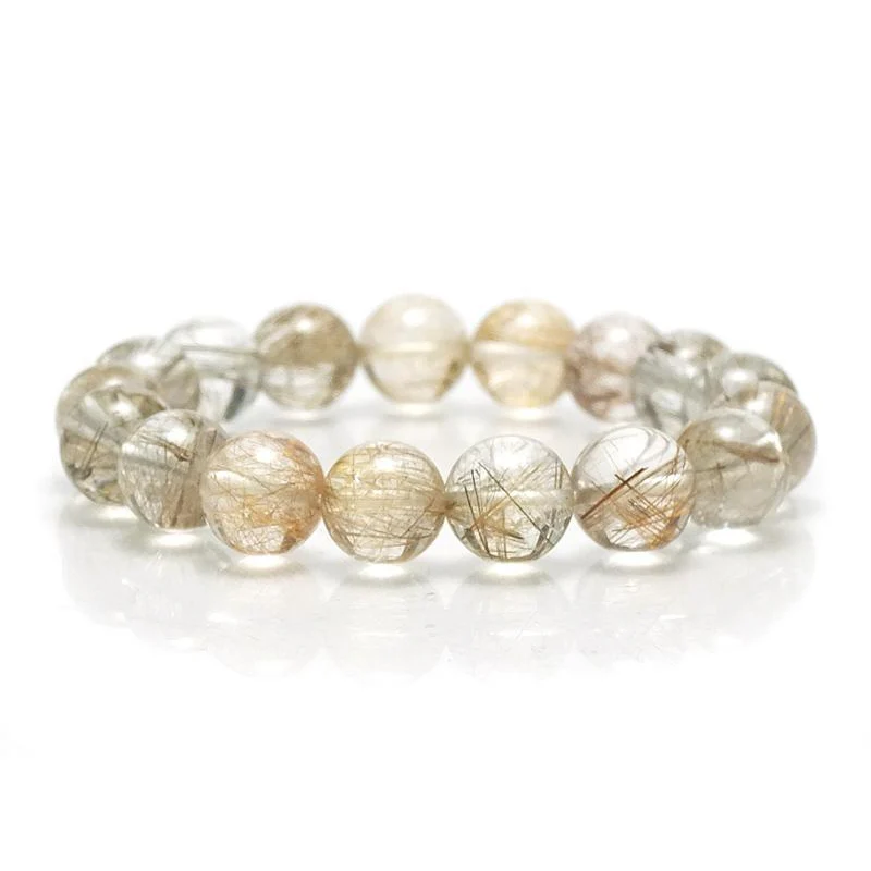 Silver Rutilated Quartz Stretch Bracelet 12mm, 14mm - Image 4