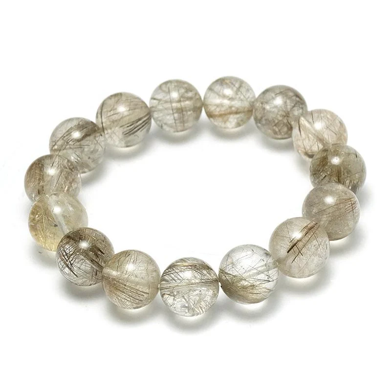 Silver Rutilated Quartz Stretch Bracelet 12mm, 14mm - Image 5
