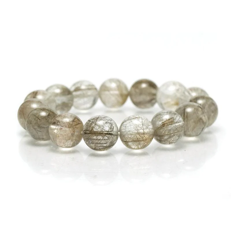 Silver Rutilated Quartz Stretch Bracelet 12mm, 14mm - Image 6
