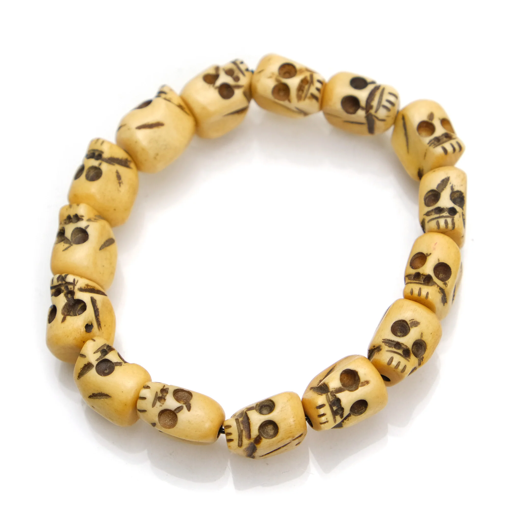 Skull Beads in Hand Carved Cow Bone Stretch Bracelet - Image 2