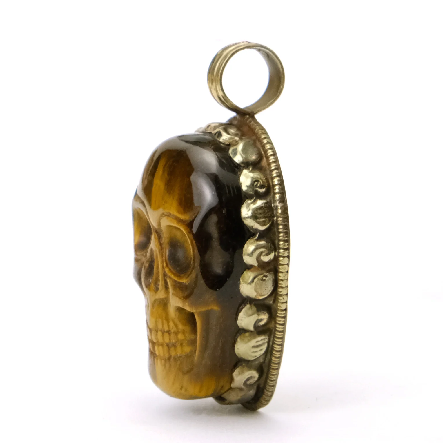 Skull Memento Mori Carved Golden Tiger Eye Pendant # 104 - 3 - Image 2
