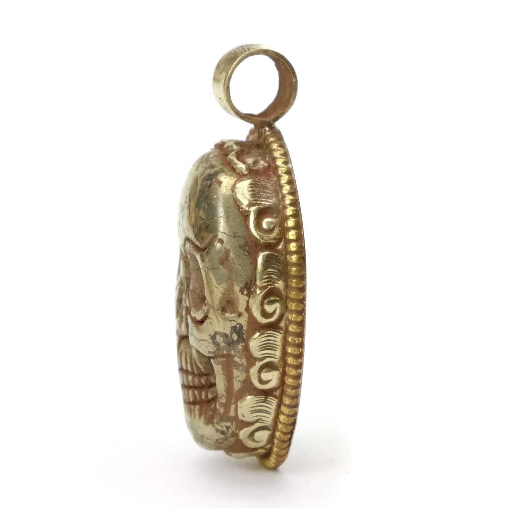 Skull Memento Mori Carved Pyrite Pendant # 104 - 6 - Image 2