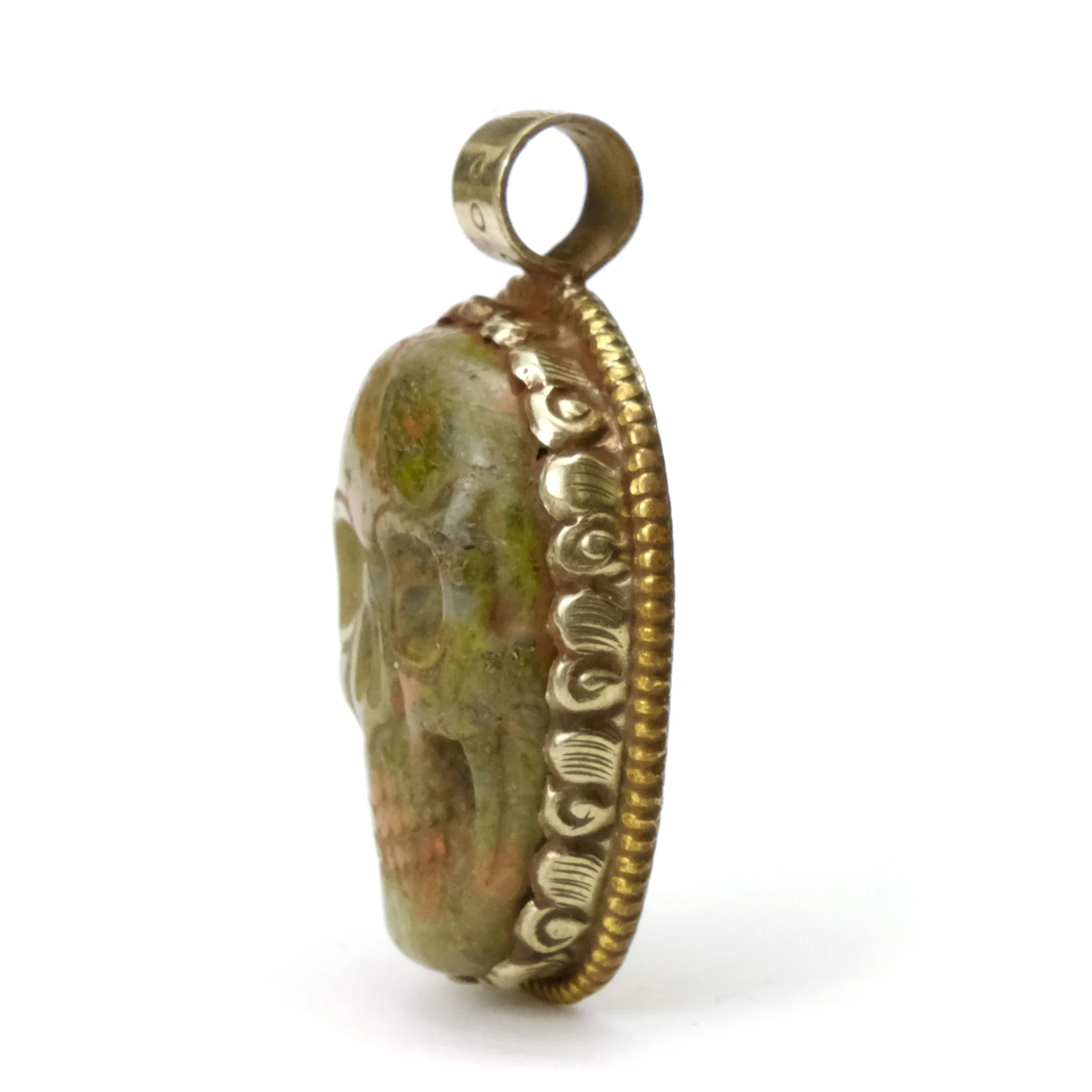 Skull Memento Mori Carved Unakite Pendant # 104 - 2 - Image 2