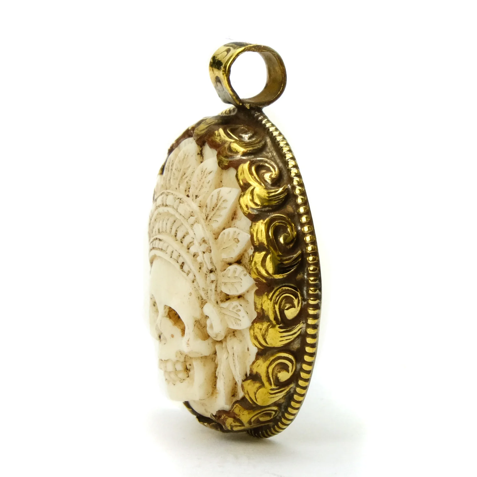 Skull with Feather Bonnet Pendant # 51 - Image 2