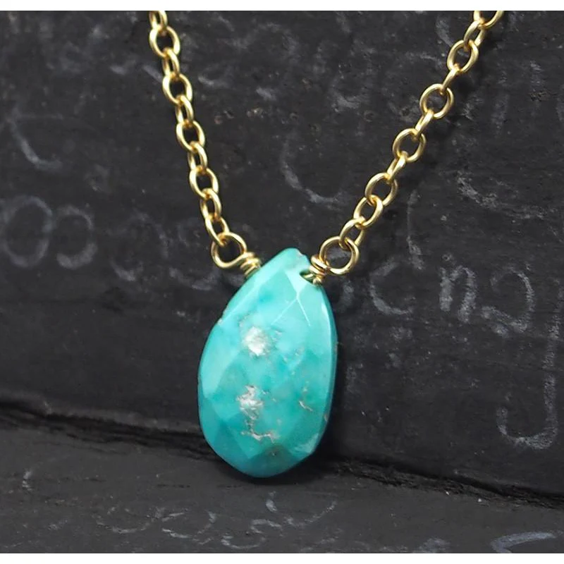 Sleeping Beauty Turquoise Necklace on Gold Filled Chain and Gold Filled Trigger Clasp - Image 2