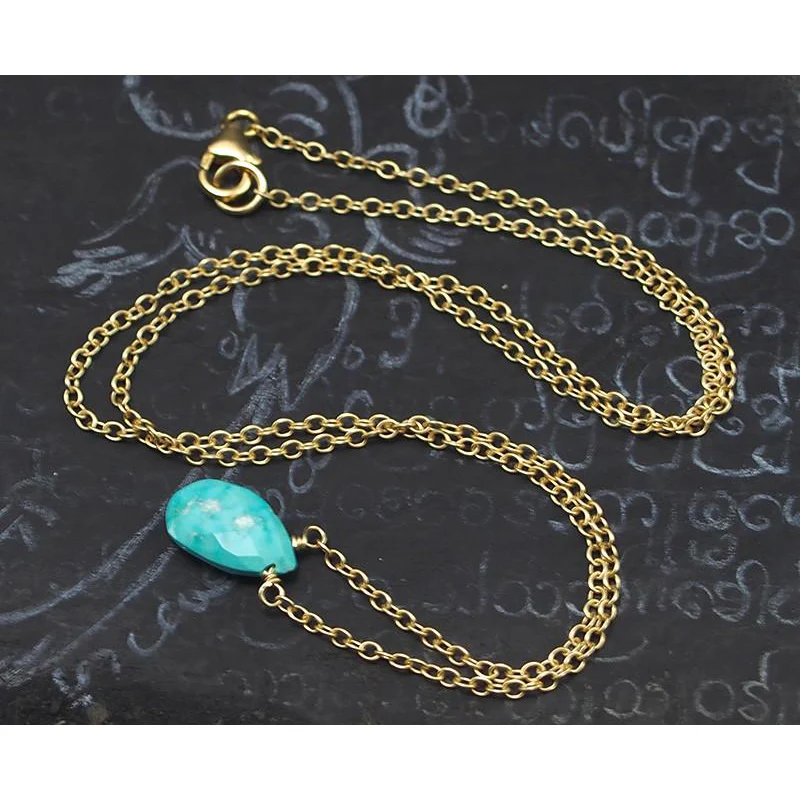 Sleeping Beauty Turquoise Necklace on Gold Filled Chain and Gold Filled Trigger Clasp - Image 3