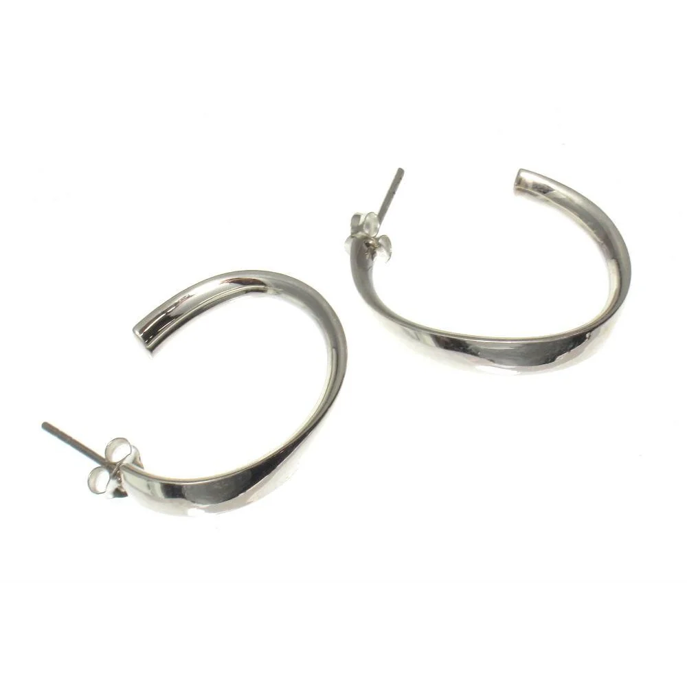 Slightly Twisted Hoop Sterling Silver Earrings with Post - Image 2