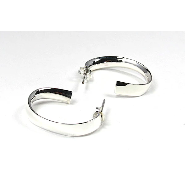 Slightly Twisted Hoop Sterling Silver Earrings with Post - Image 3