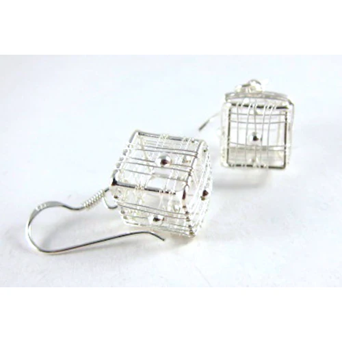 Small Wire Box Sterling Silver Earrings - Image 2