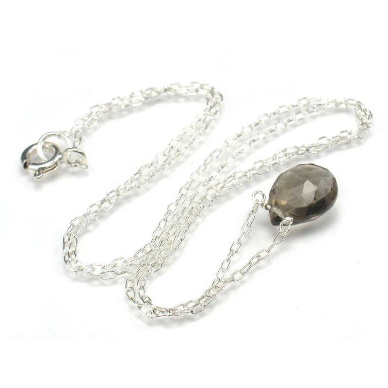 Smokey Quartz Pendant Necklace with Sterling Silver Spring Ring Clasp - Image 3