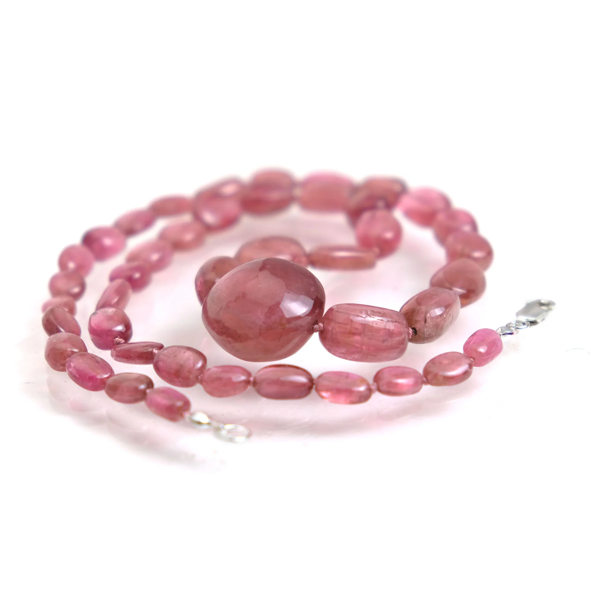Smooth Pink Tourmaline Nuggets Knotted Necklace with Sterling Silver Lobster Clasp - Image 3