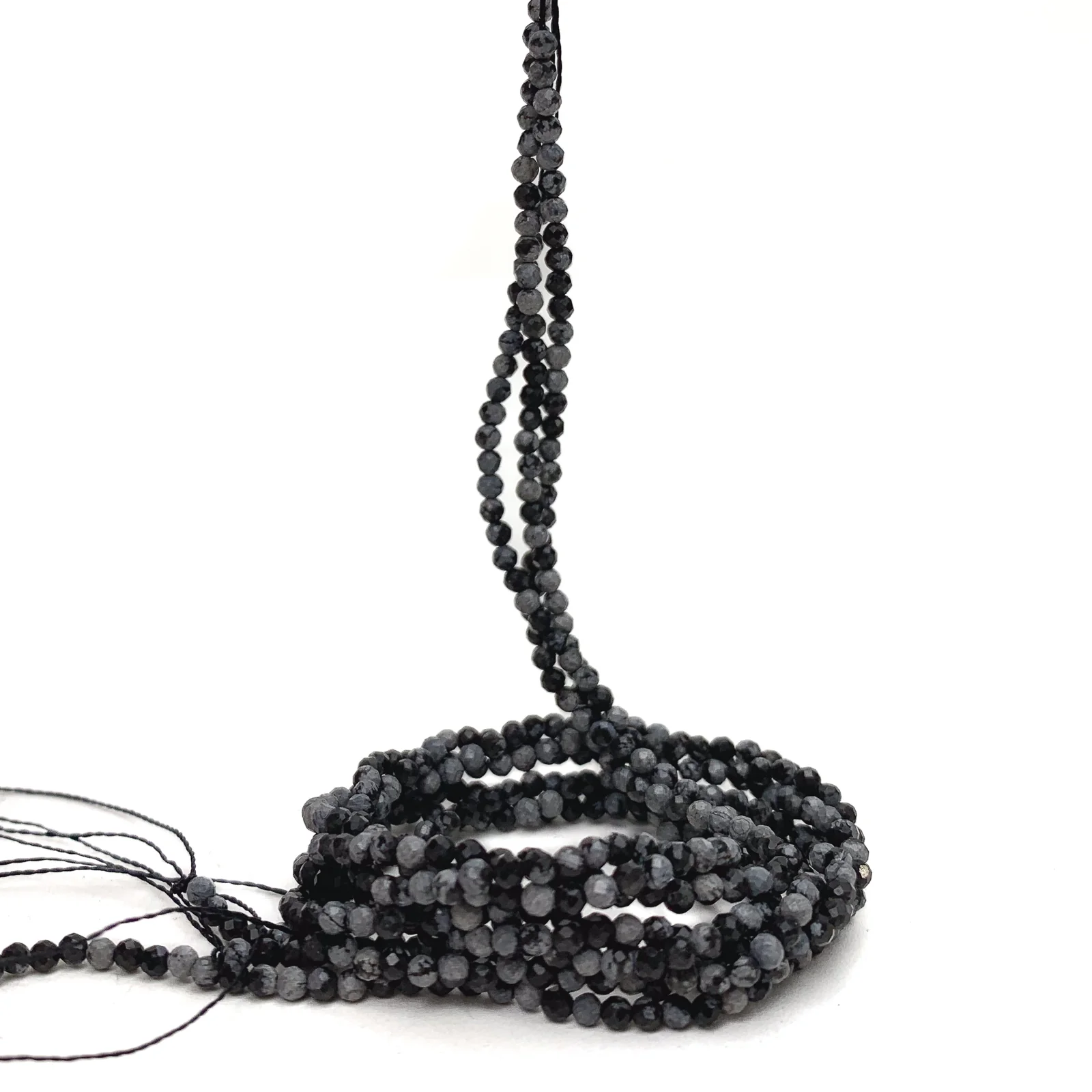Snowflake Obsidian 2mm Faceted Rounds Bead Strand - Image 4