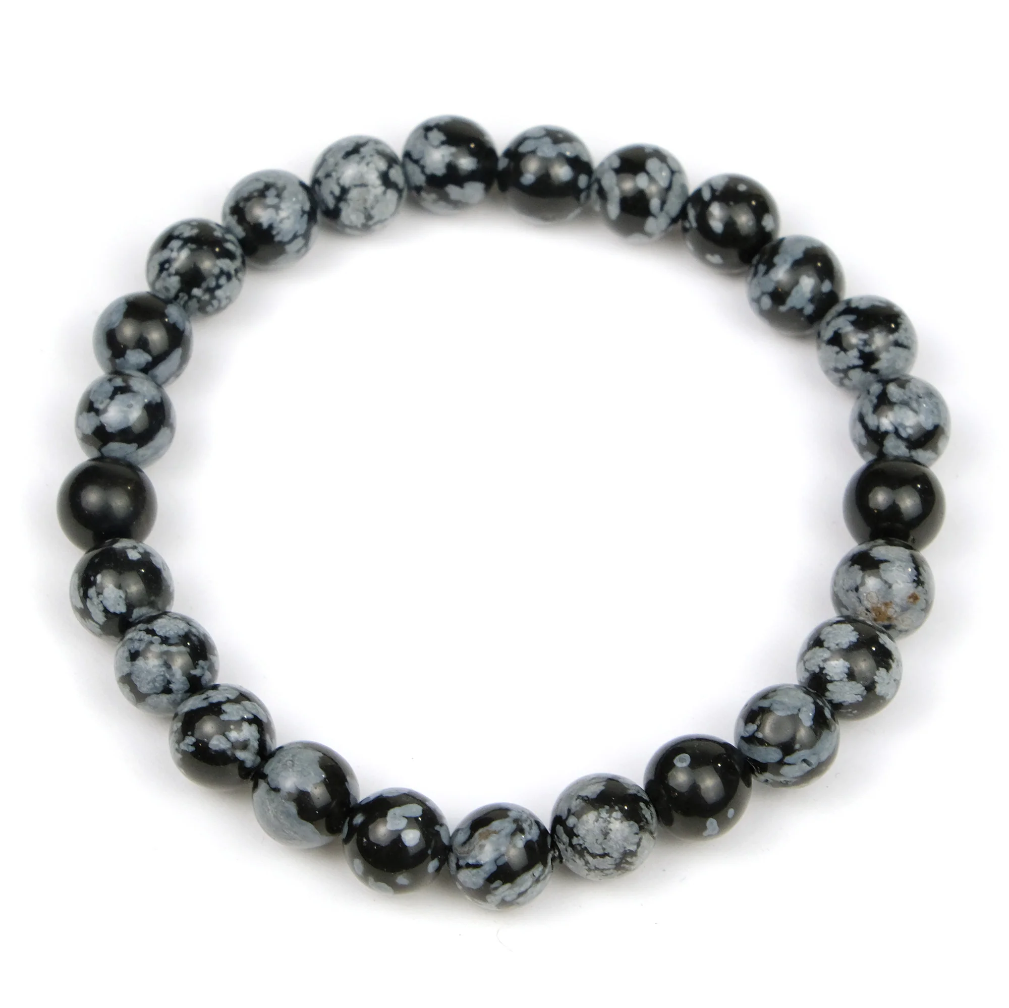 Snowflake Obsidian 8mm Smooth Rounds Stretch Bracelet - Image 2