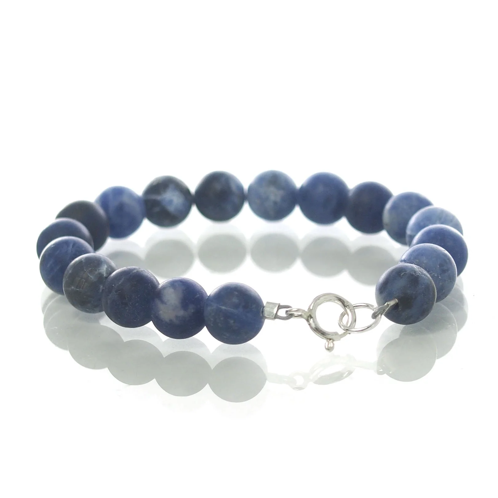 Sodalite Matte 8mm Smooth Round Bracelet with Sterling Silver Spring Ring Clasp - Image 2