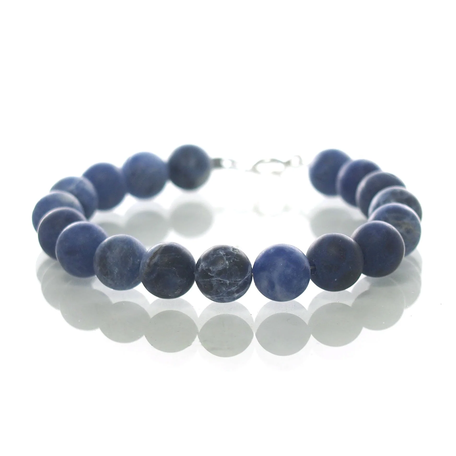 Sodalite Matte 8mm Smooth Round Bracelet with Sterling Silver Spring Ring Clasp - Image 3