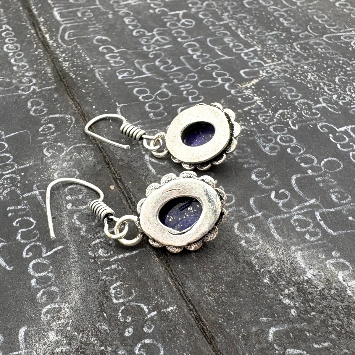 Sodalite Oval Dots White Brass Earrings - Image 11