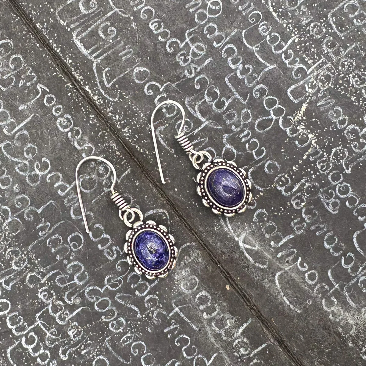 Sodalite Oval Dots White Brass Earrings - Image 3