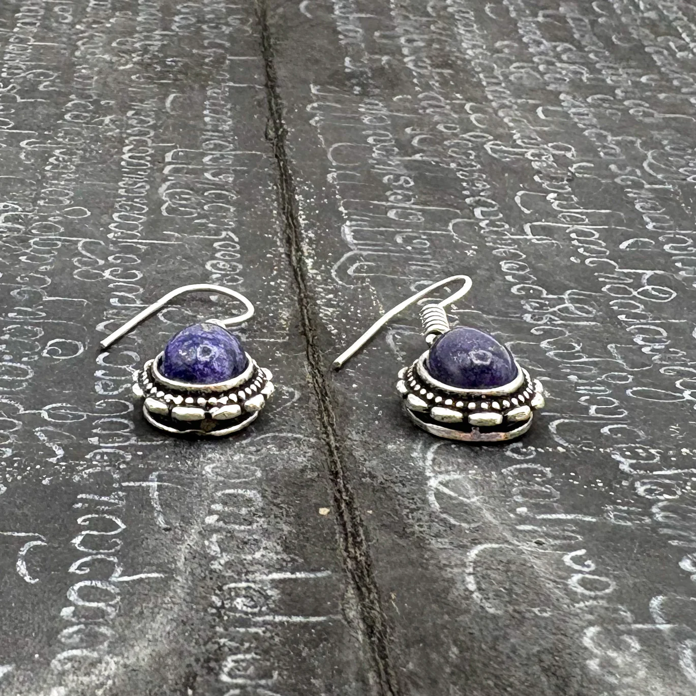 Sodalite Oval Dots White Brass Earrings - Image 7