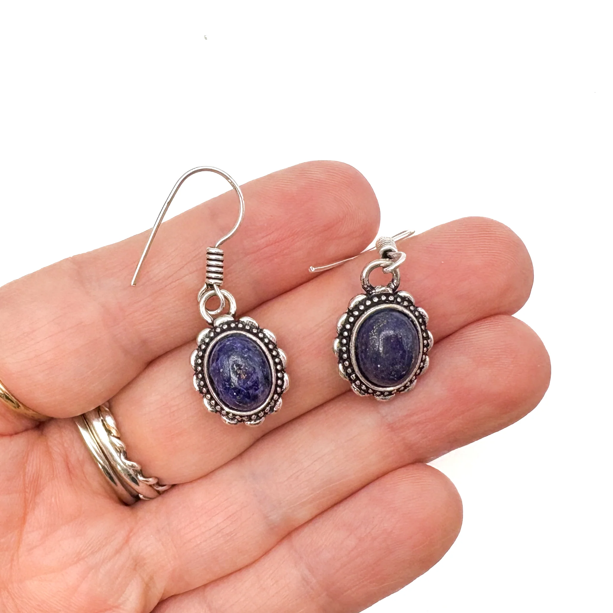 Sodalite Oval Dots White Brass Earrings - Image 8